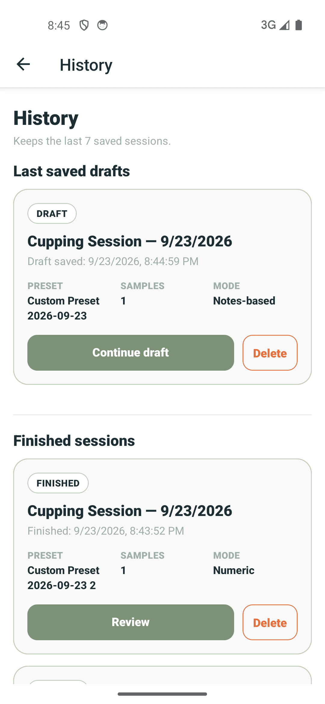 OneTwoCup session history